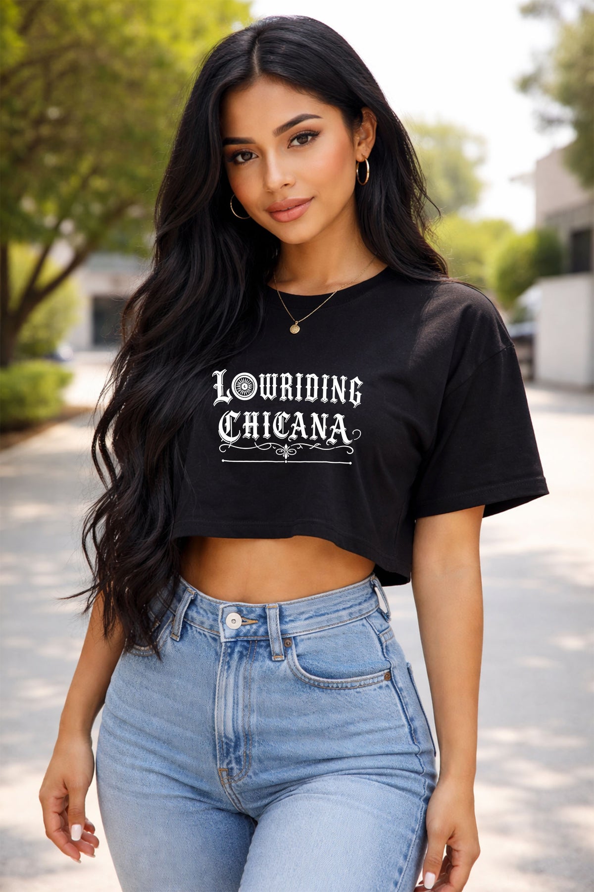 Lowriding Chicana Rim Crop Tee